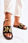 Classic Slip-On Slippers With Inscription Black and Gold Bahari