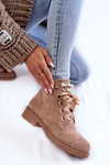 Suede insulated boots with a zipper with pearls beige Raiso