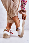 Espadryle Skóra Damskie Ozdobny Łańcuch Białe Fancy