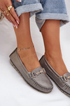 Glitter Flat Moccasins Made Of Natural Leather D&A LR51-546 Silver