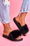 Flip Flops with Natural Fur Black Naturis