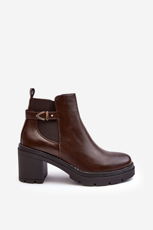 Leather Women's Boots On Massive Heel Brown Belinda