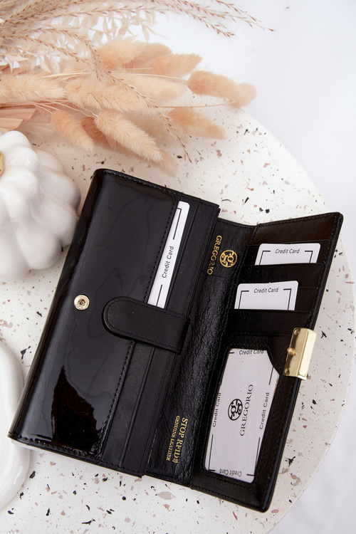 Damski Portfel Lakierowany Z Drobinkami Czarny Selavie