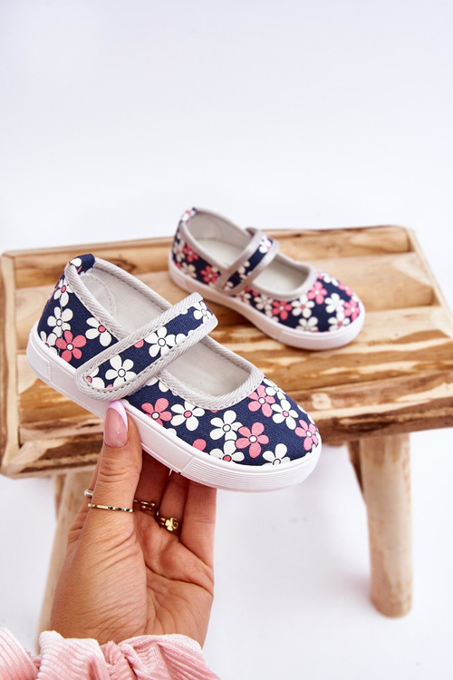 Children's ballerinas in flowers navy blue-Grey Noah