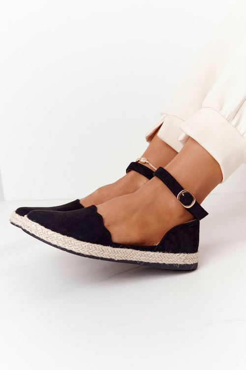 Zamszowe Espadryle Na Słomkowej Podeszwie S.Barski Czarne