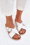 Ladies Leather Slippers With Buckle White Inblu VO0004GU
