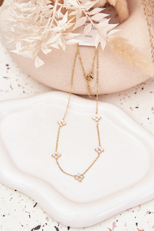 Women's Necklace With Flowers Surgical Steel Gold