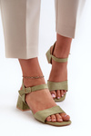 Women's Sandals on Block Heel in Green Eco Suede Leisha