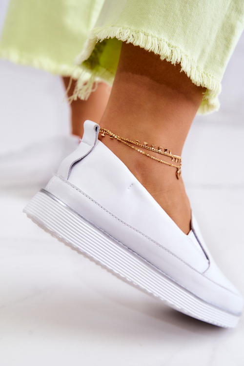 Tenisówki Skórzane Slip-On Damskie Białe