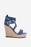 Denim Wedge Sandals with Woven Detail Blue Salthe