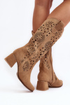 Suede Openwork Boots Lewski Shoes 3171 Beige