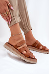 Ladies Sandals Made Of Natural Leather On Platform Brown Zazoo 40440