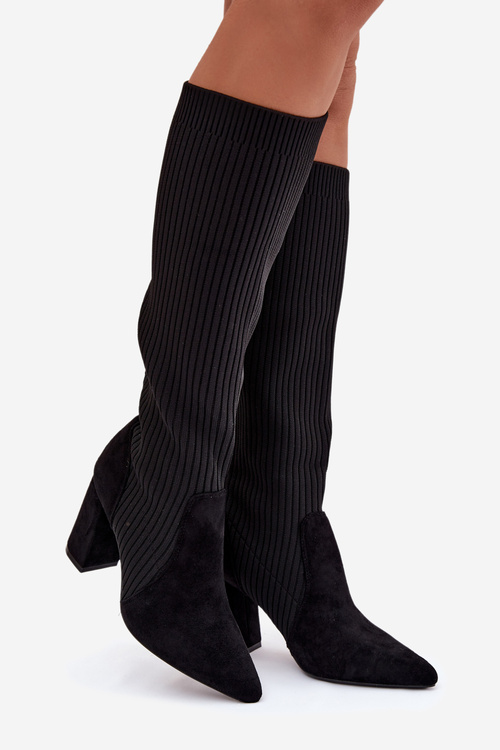 Damskie Kozaki Na Słupkowym Obcasie Czarne Yserine