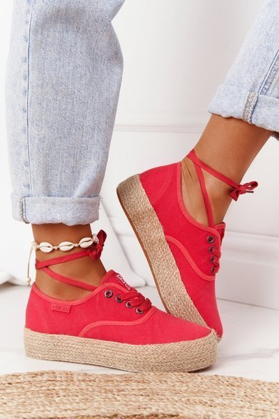 Lace-up Espadrilles On A Braided Platform Big Star FF274141 Red