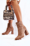 Suede Boots On High Heels With A Decorative Zipper Beige Lisette