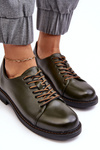 Ladies' Leather Lace-up Shoes Dark Green Naker