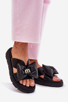 Ladies leather sandals on platform with bow CheBello 4647 black