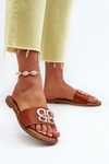 Women's sandals with eco leather decoration on flat heel brown Sadria