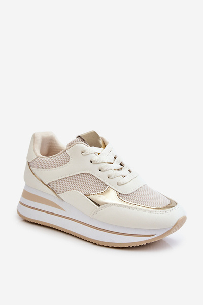 Buty Sportowe Damskie Koturn Jasnobeżowe Ruby
