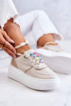 Women's Tied Sports Shoes Sneakers Beige Manila