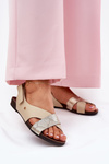 Leather Velcro Sandals Beige-Gold Zazoo 40141