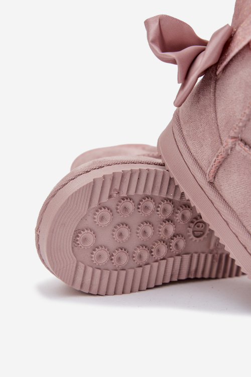 Girls Insulated Snow Boots With Bows Dirty Pink Meriva