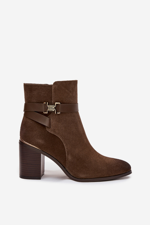 Women's suede ankle boots with heel warm Sergio Leone BT25384-S Khaki