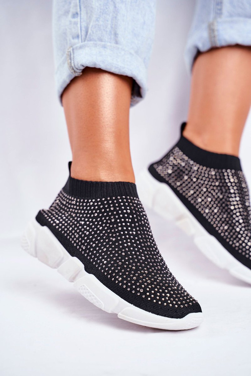 Women's Sport Shoes Slip On Black with Zirkons Milodin