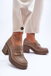 Women's Leather Half Boots On Heel Dark Beige Dunadia