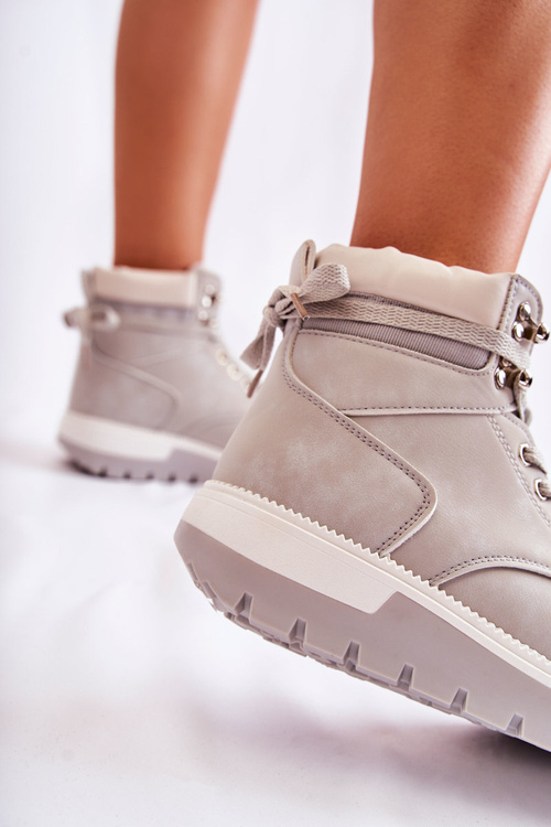 Leather Booties On The Platform Grey Ressa