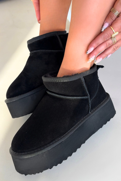 Women's Snow Boots Made of Natural Suede Black Mairene