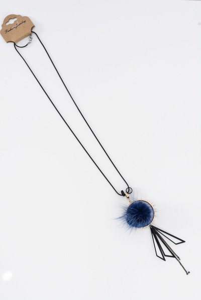 Ladies Necklace With Pompon Long Chain Navy Blue Choker