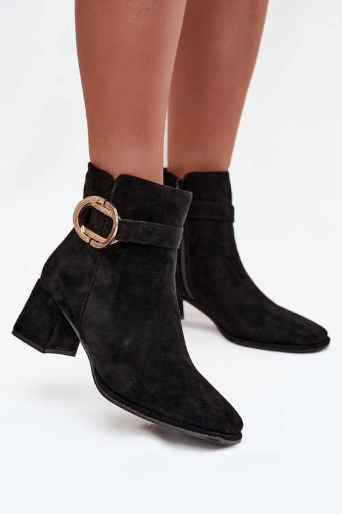 Women's ankle boots on heel with gold buckle black Calissa
