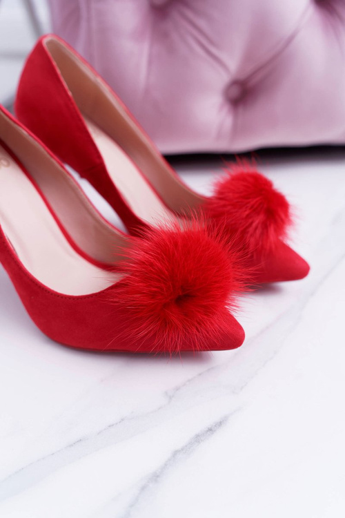 Women's Red Suede Stilettos Lu Boo Pompon