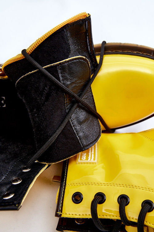 Botki Damskie Lakier Ocieplane Żółte GOE II2N4054