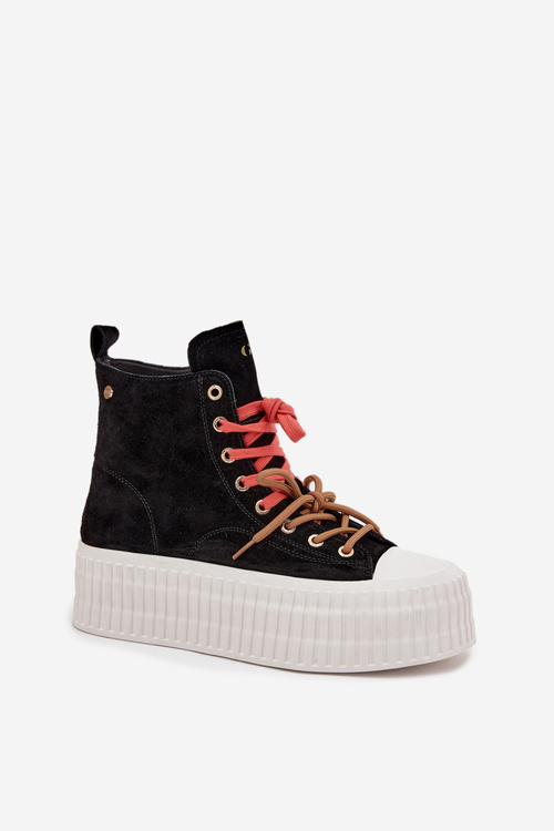 Suede Insulated Women's Sneakers on a Thick Platform GOE SS2N4046 Black