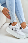 Sneakersy Skóra Platforma Przypinki Napis Białe Vinceza 89102