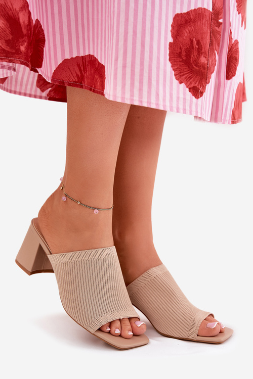 Women’s Heeled Block Sandals Beige Wenilan