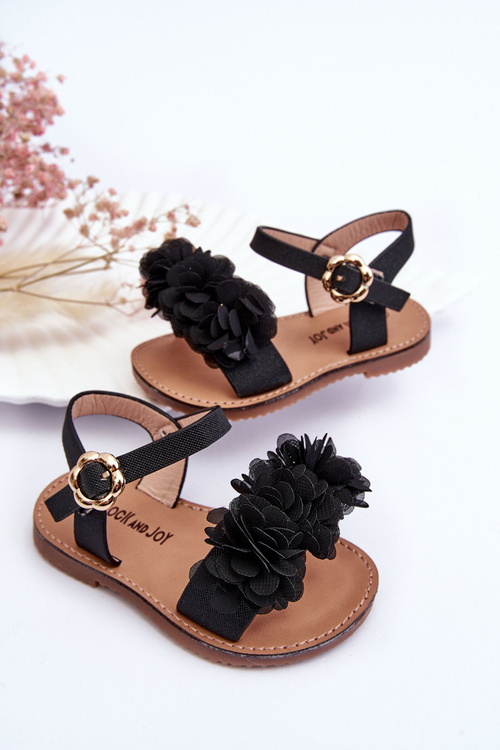 Fashionable Children's Sandals With Flowers Black Poly