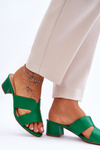 Classic Low Heel Leather Sandals Green Miley