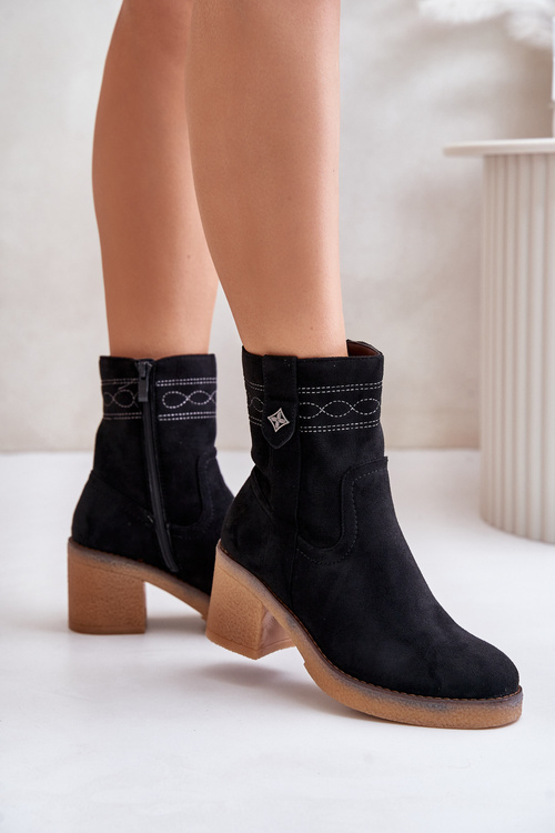 Warm Women's Ankle Boots With Heels Black Vailia