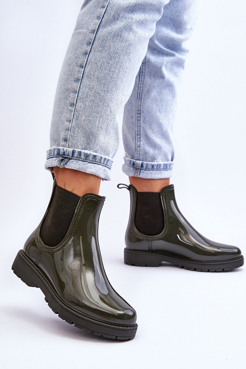 Women's Slip On Galoshes Chelsea Boots Dark Green Larone