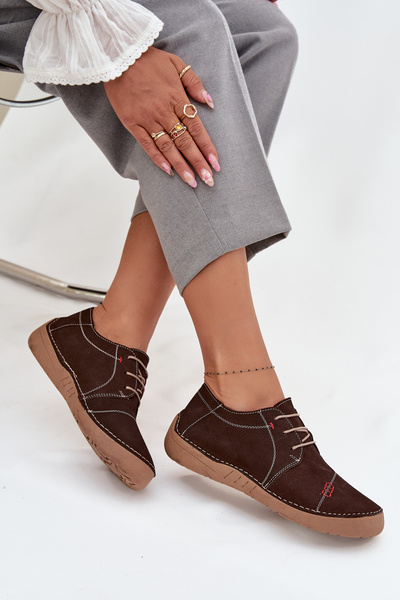 Leather Women's Loafers with Stitching Artiker 57C2114 Brown
