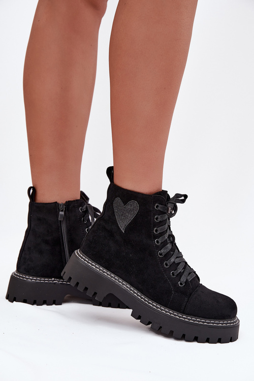 Women's Boots with Glitter Heart Black Nariri