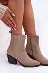 Suede Women's Cowboy Boots with Heel Lined Beige Dylira