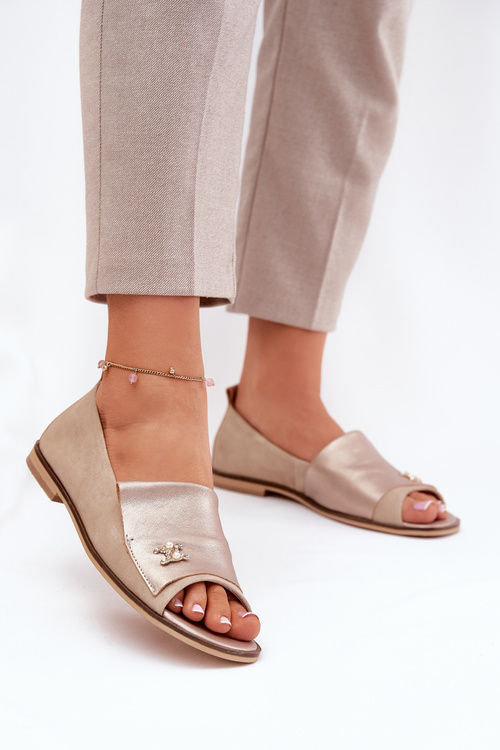 Leather Elegant Ballet Flats With Open Toes Beige Zazoo 1865