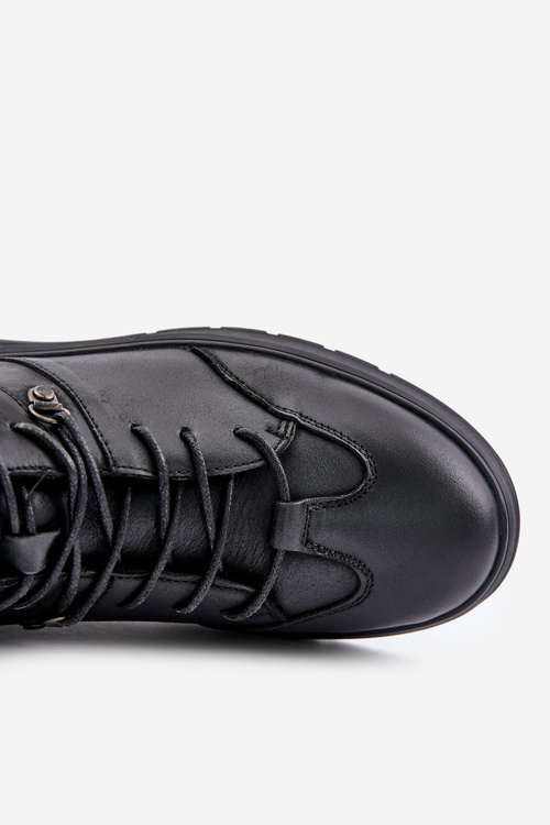 Sneakersy Botki Skórzane Ocieplane Na Zamek Męskie Czarne Lee Cooper LCJ-24-33-2913