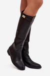 Insulated Women's Boots Flat Heel with Strap and Silver Detail Black Geraline