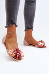 Women's Rubber Ballerina Flats with Flowers Beige Junikla