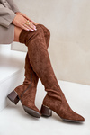 Block Heeled Knee High Boots From Eco Suede Brown Galadi